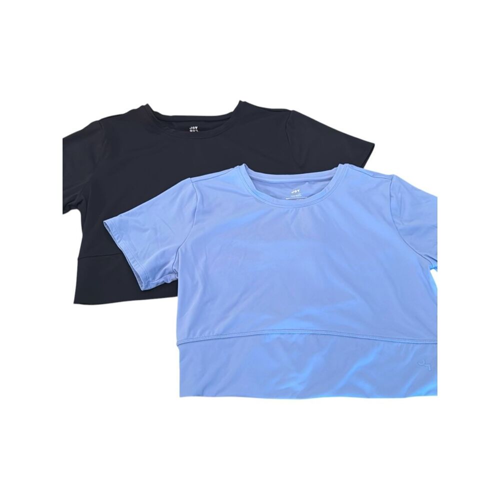 JOY LAB 2 Pc Short Sleeve Crop Top Activewear Athleisure Blue Black Crossback